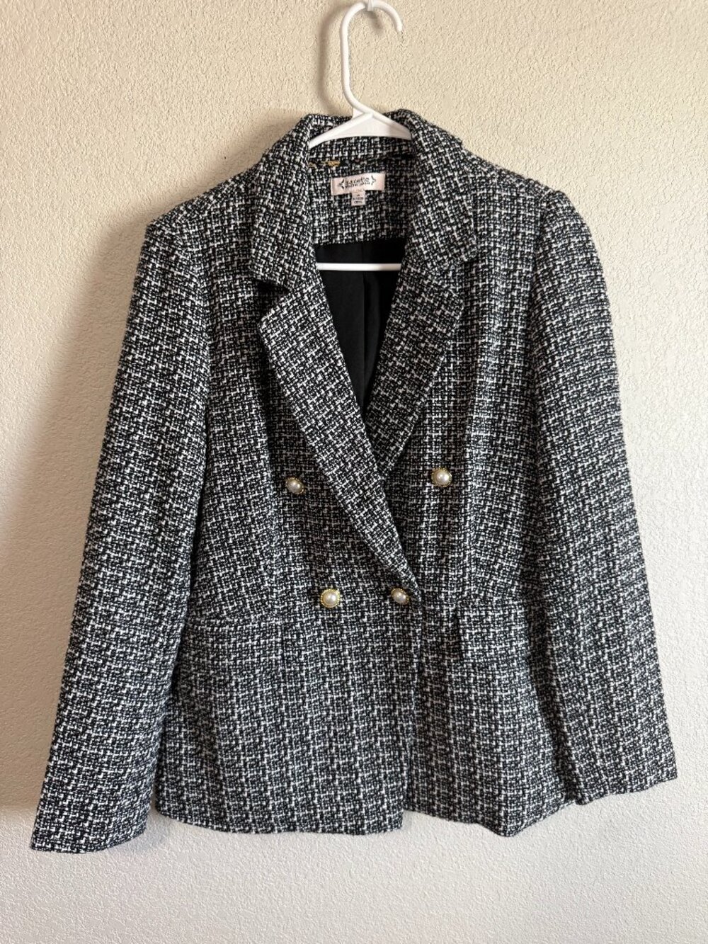 Women's Nanette Nanette Lepore Black White Tweed Pearl Button Blazer Size 6